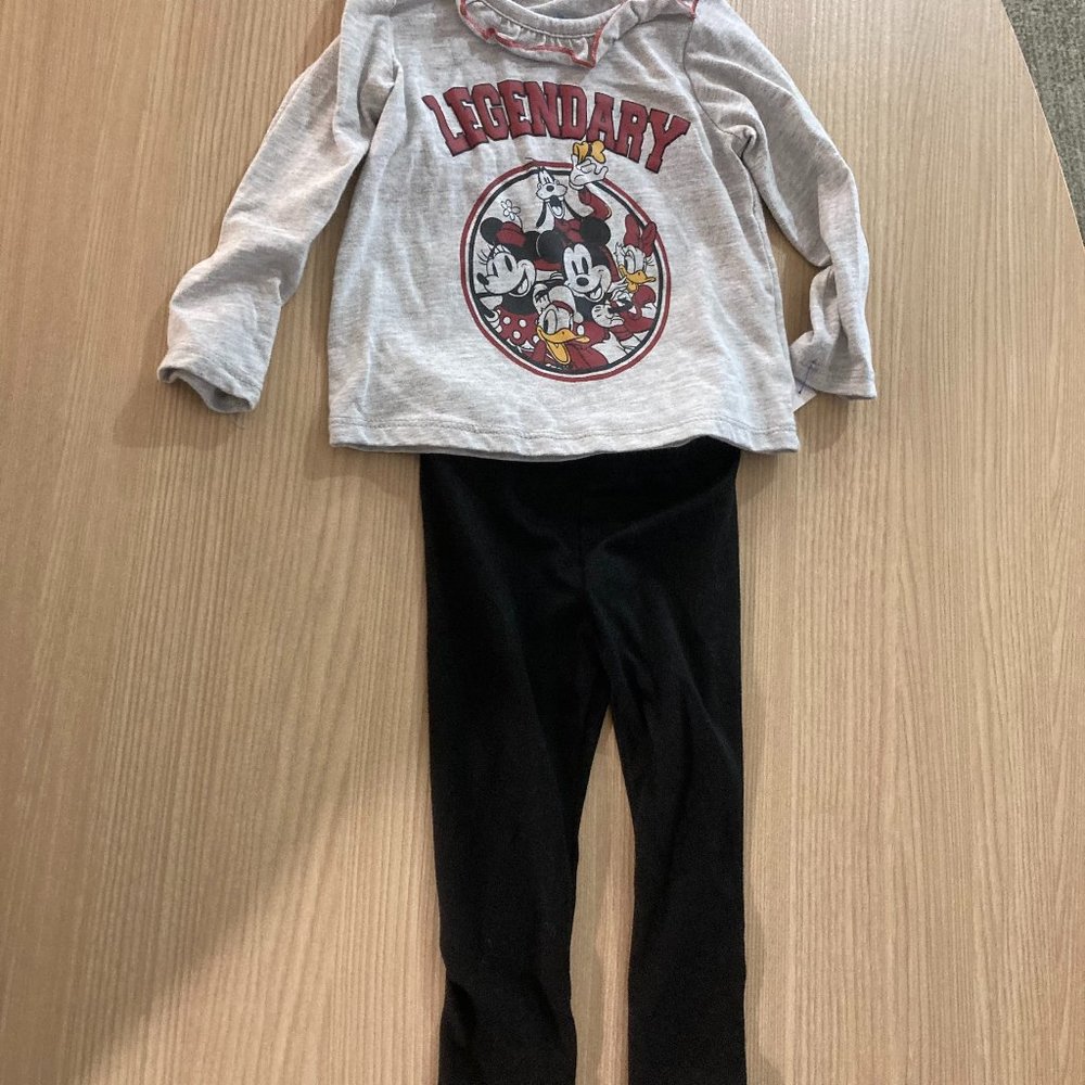 Disney Classic Mickey and Friends Set Gray Long Sleeve Top Black Pants 12 Months